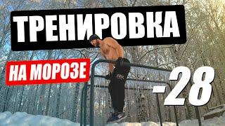 Тренировка на морозе в -28. Сжигаем жир на турниках.