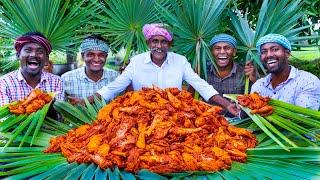 PALM LEAF CHICKEN | Chicken Fry Recipe Cooking In Village | Traditional Palm Leaf Chicken Recipe