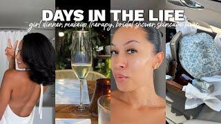 vlog: girl dinner, makeup therapy, bridal shower, skincare faves + update