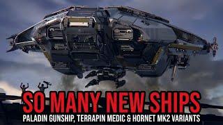 Star Citizen IAE 2954 Day 9 - ANVIL Ships - Paladin Gunship, Terrapin Medic & New Hornet MK2s