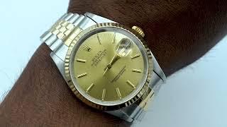 Rolex 16233 Datejust 36 mm Fluted Bezel Champagne Index Dial Jubilee Bracelet Complete Set 1993