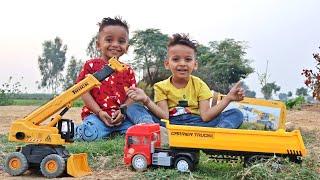 Kids Unboxing New lifting Crane Toy and are playing with kids toys Truck JCB etc  | Kid rescue truck