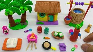 DIY How to make polymer clay miniature House, Kitchen set, Doll, Water well, Tree| Rosa DIY