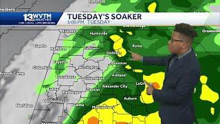 Widespread showers and isolated storms will stretch across Alabama on Tuesday, but cooler air ret...