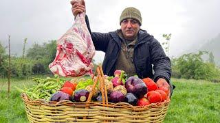 Very Healthy And Delicious Dinner Of Fresh Vegetables And Meat Baked In The Oven