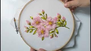 A Branch of Flower Embroidery Using Organza Ribbon 