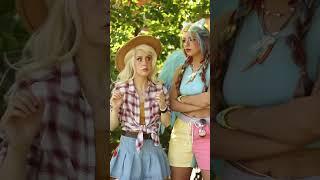 “Uhh…I’m over here ” - Rainbow Dash and Applejack cosplay with @halcybella  #mylittlepony