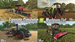 Farming Simulator 25 Machinery List August 11