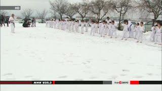 School Karate Class in the Snow, Japan