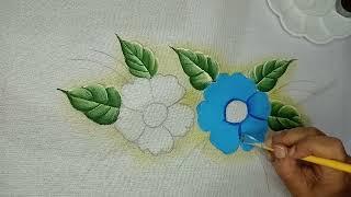 Como pintar flores do campo em tecido. azul e lilás Fácil. Para iniciantes.