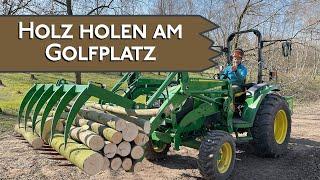 Brennholz machen, verladen + sägen John Deere 4049M | Stihl MS 441 | Humbaur HTK 3500.31