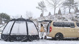 Solo camping ️ Camping in snow that falls non-stop for 48 hours ️ ASMR