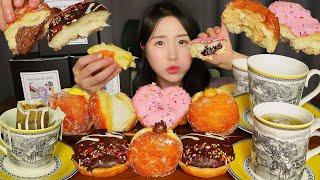 PERFECT SWEET DESSERT CREAM DONUT & COFFEE ASMR EATING SOUNDS MUKBANG KOREAN