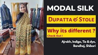 Modal Silk Dupatta & Stole | Ajrakh, Indigo, Tie & Dye, Shibori, Bandhej