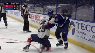 Carter Verhaeghe Protects himself from Gemel Smith Florida Panthers at Tampa Bay Lightning