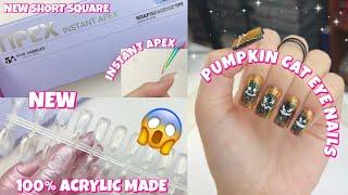 TRYING NEW SHORT SQUARE INSTANT APEX TIPEX NAIL TIPS | ACRYLIC SCULPTED GEL X NAILS | CAT EYE NAILS