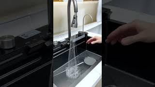 Lefton Two Waterfall Faucets Kitchen Sink with Digital Temperature Display & LED Lighting-KS2206