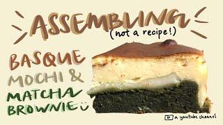 matcha brownie mochi basque | assembling process | no bgm