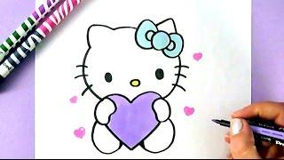 HOW TO DRAW HELLO KITTY WITH LOVE HEARTS | EASY DRAWING TUTORIAL