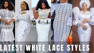 Classy White Lace Styles for Elegant Ladies/Cute White Lace Styles/White Lace Asoebi for Ladies