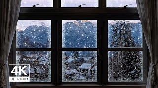 4K Winter town with snow window View - Relaxing, Calming, Ambience