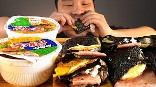 접어먹는김밥과 육개장 컵라면 3개 먹방~!! 리얼사운드 ASMR social eating Mukbang(Eating Show)