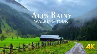 The Alps ️ Beautiful Austria Village Walking Tour in 4K | Heavy Rain and Thunderstorms Sound