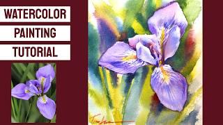WATERCOLOR Painting TUTORIAL - How to Paint a FLOWER: IRIS #art #flower #sketch