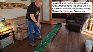 ropoda 9ft Golf Putting Green, Portable Putting Mat for Home & Office with Auto Ball Return Function