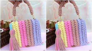 شنطة تحفة بخيط الكليم / المكرمية استغلى فيها بواقى الخيوط crochet bag