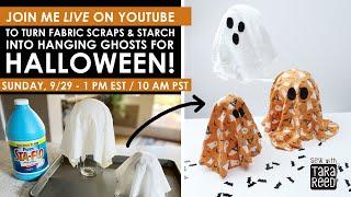 How to make a hanging ghost for Halloween - no sew fabric scrap project