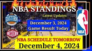 NBA STANDINGS TODAY as of December 3, 2024 | GAME RESULTS | NBA SCHEDULE December 4, 2024