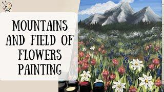 Step by Step Beginner Mountains and Field of Flowers Painting| Acrylic Painting Tutorial