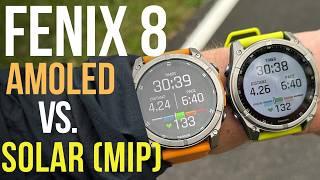 Garmin Fenix 8 Solar (MIP) vs Garmin Fenix 8 AMOLED - Display, Funktionen und Akkuvergleich