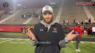 Walsh Jesuit Warriors coach Nick Alexander after their 37-35 win at Stambaugh Stadium over Ursuline