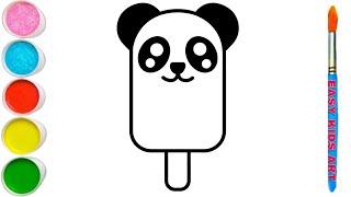 How to draw a cute Panda Ice Cream COLOR KIDS and Toddlers