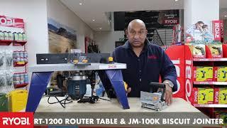 The RYOBI RT-1200 Router Table and JM-100k Biscuit Jointer.