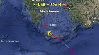 Dubai  to Barcelona Spain  flight route map live - Emirates airlines Airbus A380|flight timeline