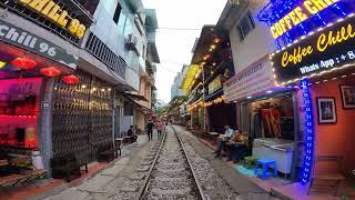 Hanoi, Vietnam Train Street 4K Walking Raw Video 2024