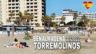 BENALMADENA TO TORREMOLINOS MALAGA SPAIN HOT WINTER BEACH WALK IN JANUARY 2022 [4K] Ms Fuengirola