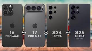 Samsung Galaxy S25 Ultra Vs iPhone 17 Pro Max Vs iPhone 16 Pro Max Vs Galaxy S24 Ultra Specs Review