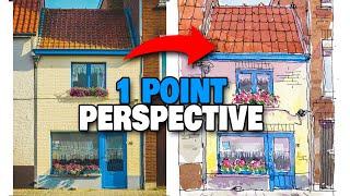 Urban Sketching Building In Front View | One Point Perspective For Beginners