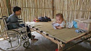 A 17 year old mother alone prepares materials and completes the kitchen frame