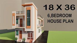 18X36 Corner 6 Bedroom House Plan,3D 2023 New House Elevation,makan Ka Naksha