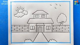 House Scenery Drawing || Technique Art