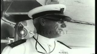 Shipwrecked castaways on rescue craft, 'USS Sacramento' HD Stock Footage