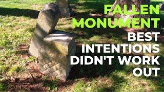 Resetting a Fallen Gray Marble Headstone