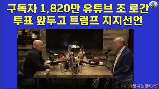 구독자 1,820만 유튜브 조 로간 투표 앞두고 트럼프 지지선언