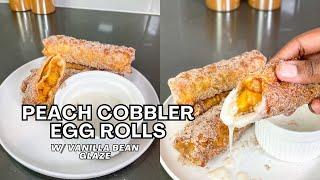 Delicious Peach Cobbler Egg Rolls With A Vanilla Bean Glaze!