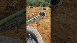 The process of pouring concrete for the pile foundation of the bridge on the mountain